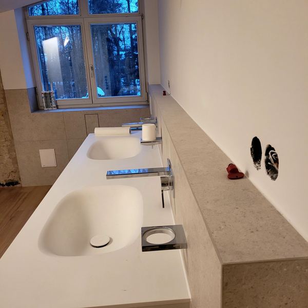 Dachbad im Bestand mit Gaube – und Gäste-WC, Tutzing · 2023–2024: Waschtisch